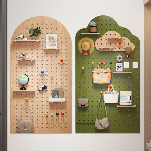 Musong hole board storage rack without punching on the wall customized solid wood wall hanging board entry entrance partition accessories storage rack square log color 1 layer 60*80*1.6cm default