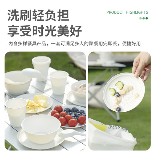 Enjoy Life Disposable Tableware Set Outdoor Picnic Camping Environmentally Friendly Bowls and Chopsticks Spoons Plate Teacup Tablecloth 7-piece Set 8 Serves