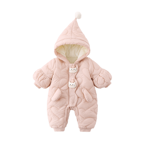 G.duck little yellow duck children's clothing baby clothes plus velvet thickening warm clothes newborn winter jumpsuit full moon climbing suit pink 66cm