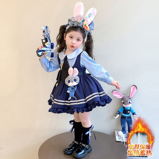 Girls Skirt Winter Thickened Dress 2025 New Judy Rabbit Officer Children's Lolita Princess Skirt Velvet Skirt 110 cm