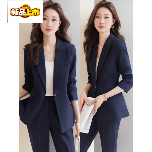 Luo Meng navy blue suit jacket for women 2025 new custom designed women's professional formal suit work clothes 9920 blue gray single suit (cotton) thickened S 80-91Jin Jin equals 0.5 kg