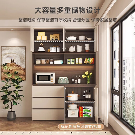 Mi Xin Pet Home Antique Solid Wood Sideboard Against the Wall Integrated Multi-Function Storage Cabinet Wine Cabinet Guest Restaurant Chinese Tea High Cabinet E Model Length 160cm Cream White + Oak Double Door