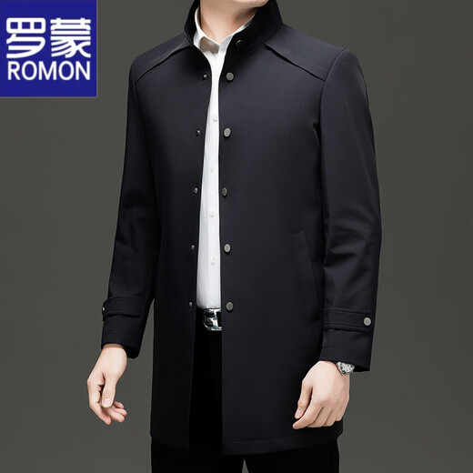ROMON high-end men's mid-length windbreaker spring and autumn middle-aged and elderly dad wear business casual jacket jacket men's top F17 black XL