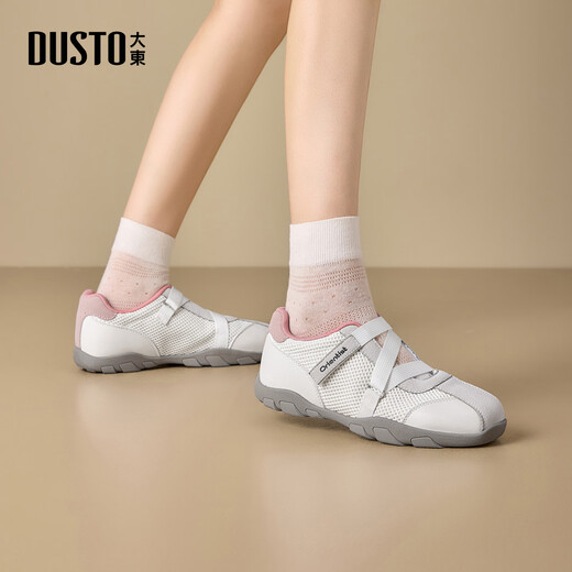 Dusto Dadong German training shoes women's shoes spring new flat low heel Velcro round toe material collage C0303 beige pink 37