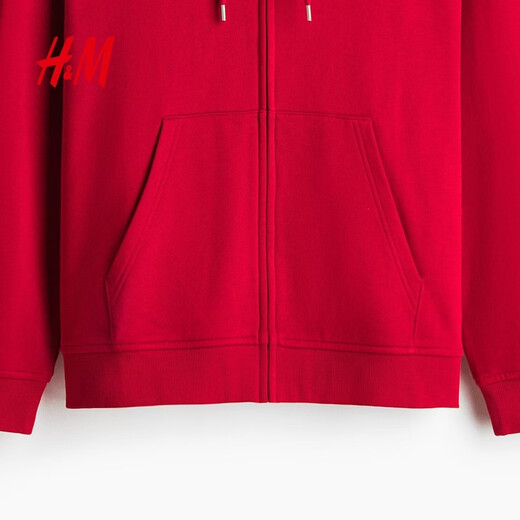 H&M men's and women's sweatshirts 2026 spring new couple casual sweatshirt cardigan zipper hoodie 1322498 red XL 180/116