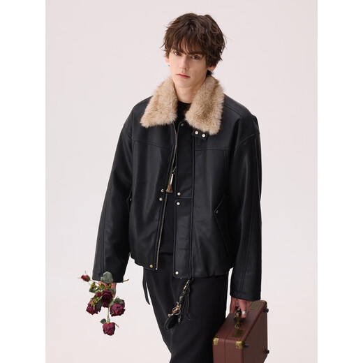 Xiaohongshu's popular CHICERRO Sicilian men's noble fur collar mink velvet lined leather jacket for boys brown XL