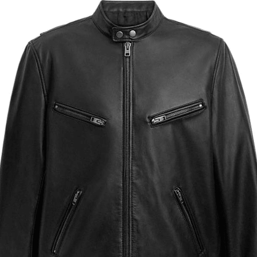 COACH FW24 solid color zipper casual long-sleeved leather jacket for men black black S