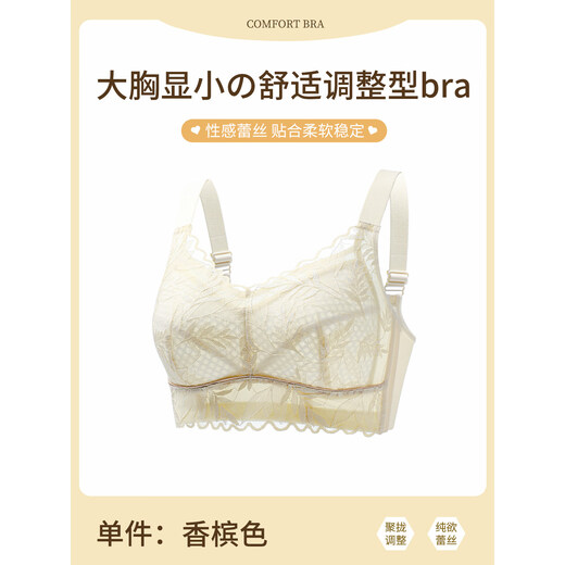 LangSha thin full-cup bra for women with large breasts, narrowing the secondary breasts, preventing sagging, holding up, comfortable lace red bra, champagne color 75B 34/75BC, full cup