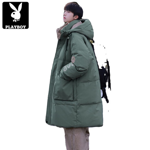 Playboy (PLAYBOY) mid-length down jacket men's winter new Korean style casual large size trendy brand thickened couple's hooded jacket red white duck down new style 905 M 80-120Jin Jin is equal to 0.5 kg