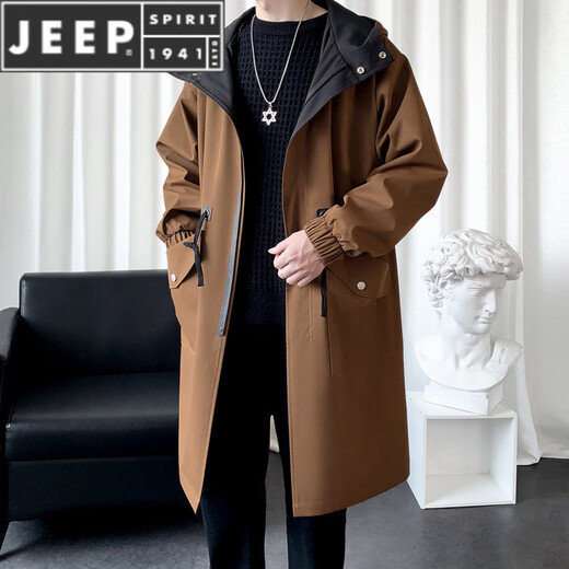 JEEP SPIRIT British mid-length windbreaker for boys in autumn and winter plus velvet and thickened winter and autumn hooded Korean coat large size jacket outer black spring and autumn M 90-110Jin Jin is equal to 0.5 kg