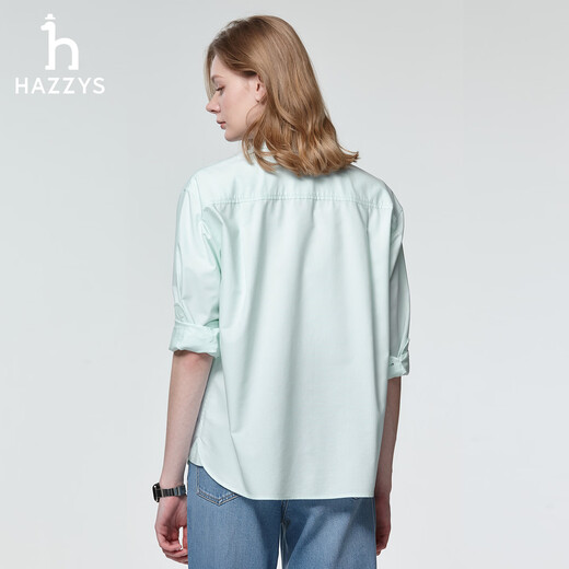 HAZZYS women's 26 spring new PHIZ series commuting loose plain long-sleeved shirt for women ASCSK1DAX01 light blue LL M (160/84A 38)