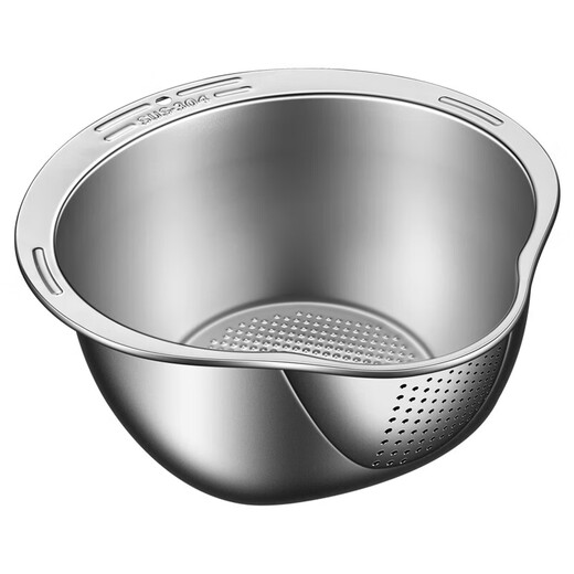 Tuojin 304 stainless steel drain basket multifunctional rice washing sieve fruit plate household rice washing artifact kitchen special dishwashing basin 304 stainless steel drain basket (silver)