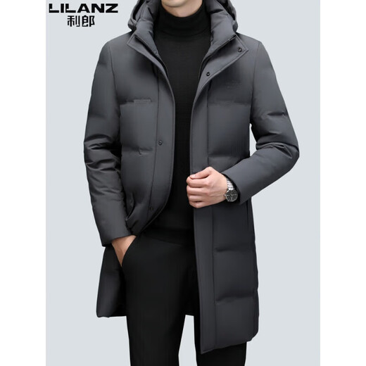 LILANZ down jacket men's mid-length 2025 winter new white duck down warm thickened business casual cold-proof jacket gray L 175 130-145Jin Jin equals 0.5 kg