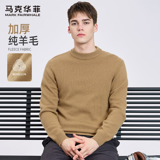 Mark Huafei thickened pure wool crew neck sweater men's 2025 autumn and winter new casual warm sweater