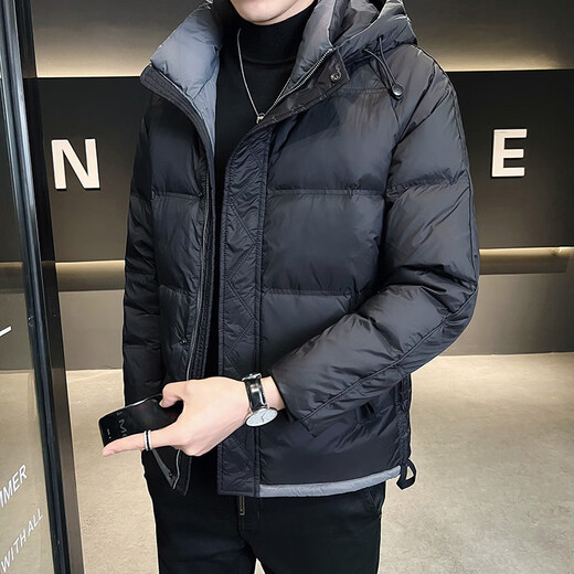 KBXNG Jinba Winter Men's Down Jacket New Trendy and Handsome Hooded Top Simple and Versatile Thickened Warm Jacket Gray L