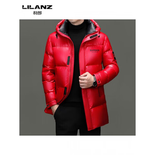 LILANZ winter men's cold-proof high-end down jacket for young and middle-aged people new medium and long business glossy thickened hooded jacket red yf59090 14XL (190)