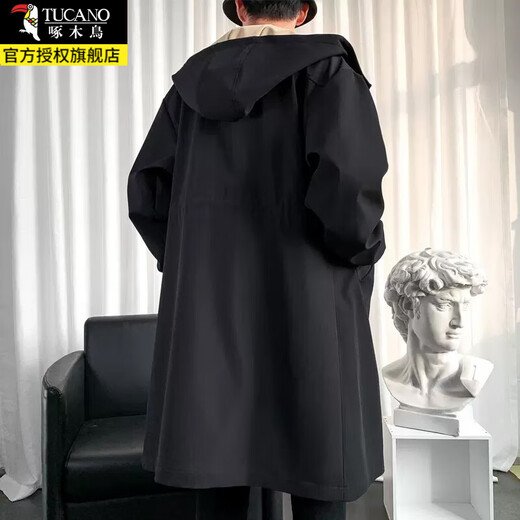 Woodpecker windbreaker men's cotton thickened coat mid-length autumn and winter trendy versatile Korean handsome casual coat for men F994 black (cotton) XL recommended 140-150Jin Jin equals 0.5 kg