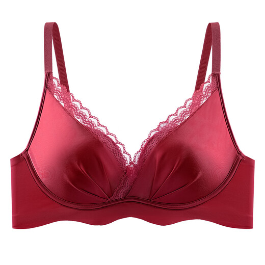 Ancient and modern (GUJIN) underwear for women with small breasts, large push-up, anti-sag, upper support, pull-up, no rims, high luxury satin, deep V, sexy, red, small breasts, cup size 70A