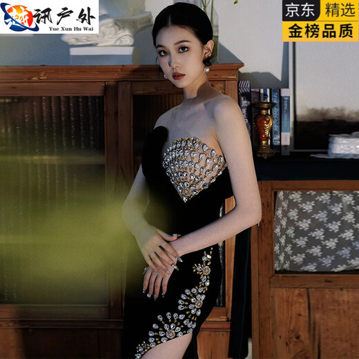 MPPMCK black dress 2025 new temperament socialite fishtail slimming high-end banquet host tube top sexy evening dress black L