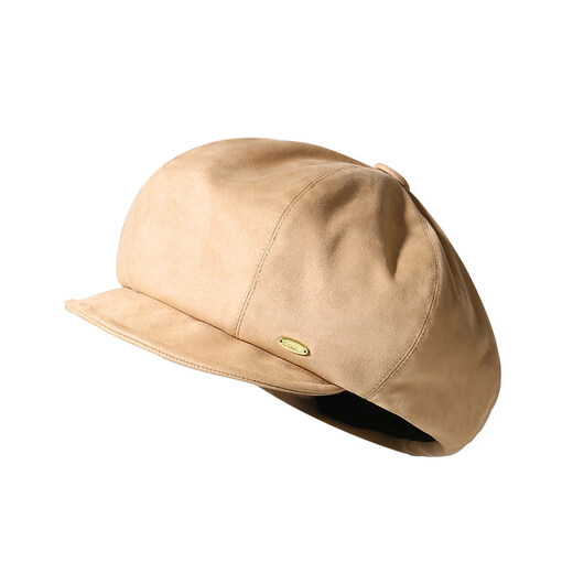 CACUSS Autumn and Winter 2026 New Maillard Hat Women's Retro Suede Beret Showing Face Little Painter Hat Trendy Light Khaki M (56-58cm)