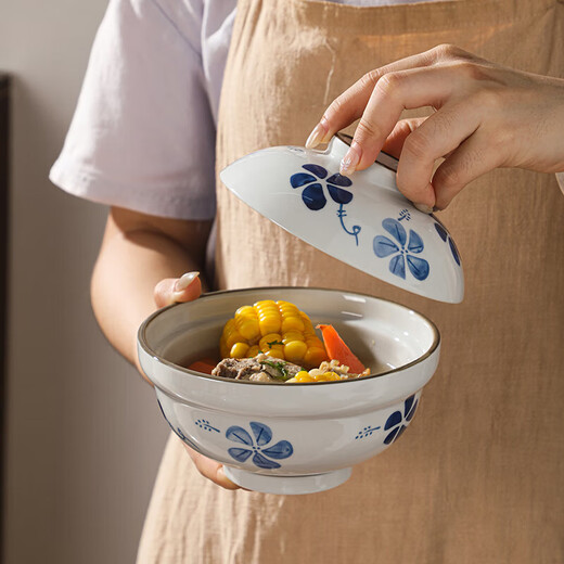 Tuojin Japanese large instant noodle bowl with lid ramen bowl ceramic bowl soup noodle bowl household ceramic large 6-inch soup bowl with lid 6-inch soup bowl with lid - Uncaria