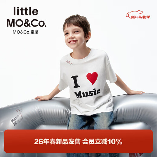 Little MO&Co. Show same style little moco children's clothing 26 spring new style antibacterial pure cotton short-sleeved T-shirt for boys and girls graffiti parent-child white antibacterial 130 130/64