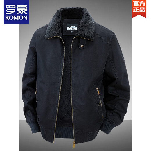 ROMON 2025 New Velvet Jacket Pure Cotton Men's Middle-aged Cotton Clothes Winter Casual Loose Fur Collar Jacket Men's Dad's Wear Khaki M (-120Jin Jin is equal to 0.5kg)