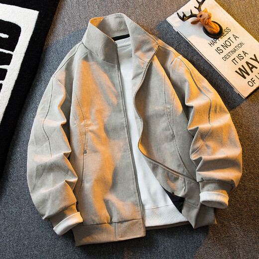 Playboy Retro Distressed Stand Collar Motorcycle Leather Jacket Men's American Cleanfit Short Suede Leather Jacket Brown M (100-125Jin Jin is equal to 0.5kg)