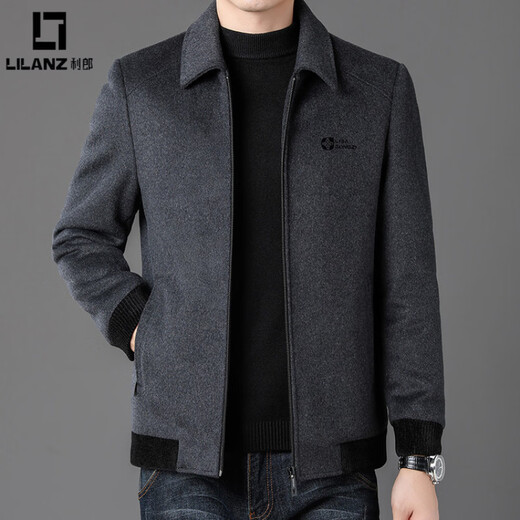 LILANZ Men's Thickened Lapel Sheep Wool Woolen Jacket 2025 New Casual Warm Jacket Middle-aged and Elderly Plush Men's Clothing Gray M