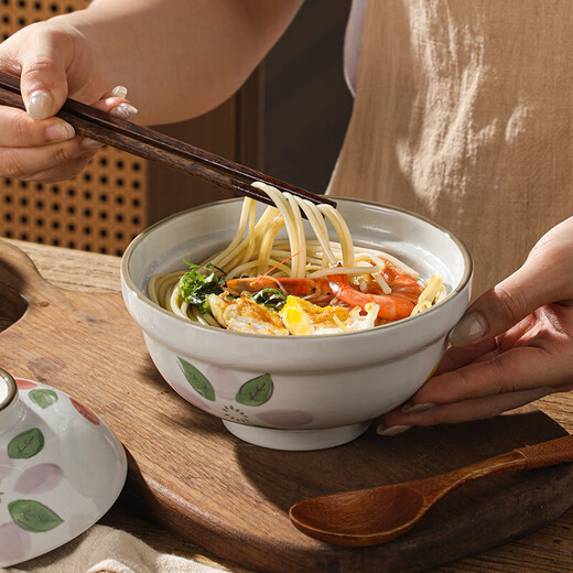 Tuojin Japanese large instant noodle bowl with lid ramen bowl ceramic bowl soup noodle bowl household ceramic large 6-inch soup bowl with lid 6-inch soup bowl with lid - Uncaria