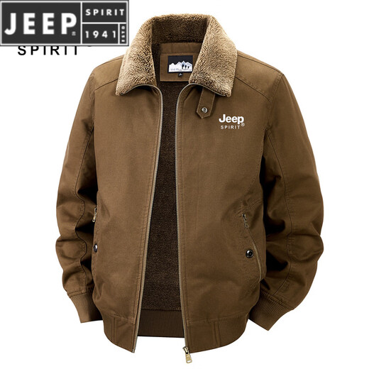 JEEP SPIRIT Jeep winter new men's velvet jacket workwear lapel large size cold-proof men's velvet lining to keep warm camel M