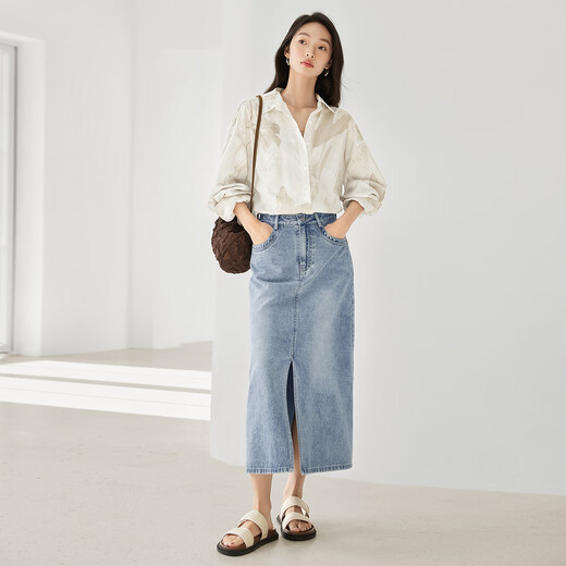 Dialogue (DUIBAI) light national style original printed long-sleeved shirt for women 2026 spring new style elegant and unique beautiful top silhouette flower M