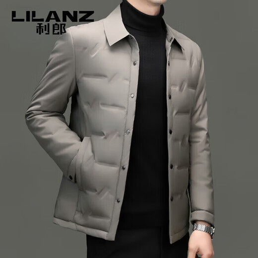 利郎（LILANZ）羽绒服男2025秋冬新款商务休闲中青年男士轻薄翻领白鸭绒外套 藏青色 M