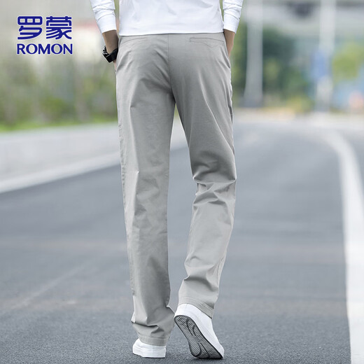 ROMON casual pants men's 2026 spring new business pants men's loose straight trousers light gray 32