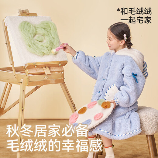 Mianqi Bear children's pajamas autumn and winter for boys and girls thickened coral velvet home clothes baby outer wear plus velvet warm pajamas set winter 25-LF06-beige. 120