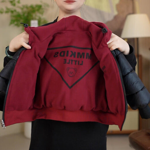 HAL.DUCK Down Jacket Boys Winter Cotton Jacket 2025 Winter New Style Baby Girl Reversible Double Wear Plus Padded Thickening Cotton Jacket Wine Red Reversible Cotton Jacket 100 cm (2-3 years old height 85cm-95cm)