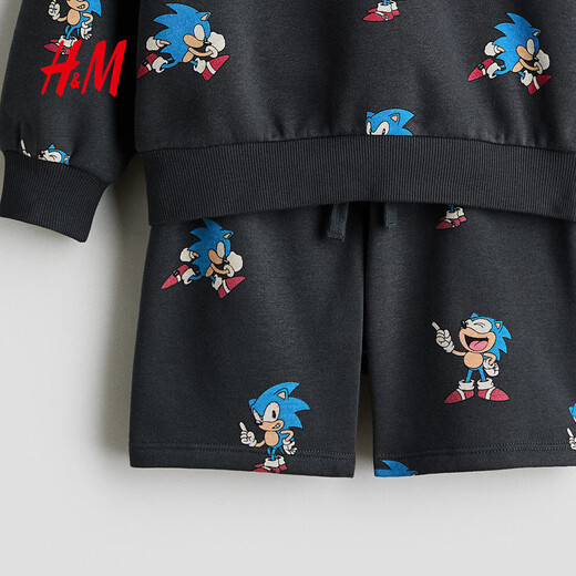 H&M2026 Spring New Children's Clothing Children's Boys' Sweaters and Shorts 2-piece Set 1321528 Gray/Sonic the Hedgehog 90 90/52 (1.5-2Y)