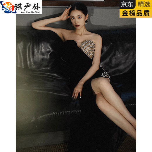 MPPMCK black dress 2025 new temperament socialite fishtail slimming high-end banquet host tube top sexy evening dress black L
