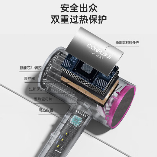 CONFU hair dryer household high wind 1800W high power barber shop dedicated smart constant temperature hair dryer portable styling hair dryer holiday gift 3143 3143 100 million negative ion upgrade 1800W light luxury gray