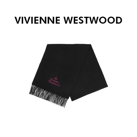 Vivienne Westwood Queen Mother Autumn and Winter New Warm and Windproof LOGO Embroidered Wool Tassel Scarf Unisex Black