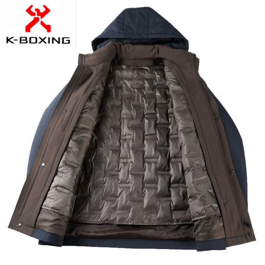 KBXNG Зимний пуховик Jinba, мужская утолщенная подкладка средней длины со съемной и съемной курткой Live-Face для вечеринок среднего возраста 8632 Синий (съемный пуховик) M 170/48