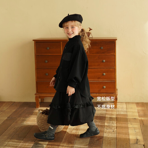 Yantaijia children's clothing girls pure cotton ruffle bud skirt 2026 spring new baby style versatile skirt black 80