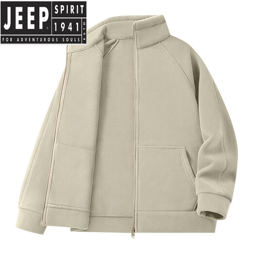 JEEP SPIRIT Chaqueta de forro polar de peso pesado Otoño e invierno para hombre Nuevo suéter con cuello alto más chaqueta de forro polar cálida a prueba de viento engrosada de terciopelo Gris claro M (100-120 Jin Jin equivale a 0,5 kg)