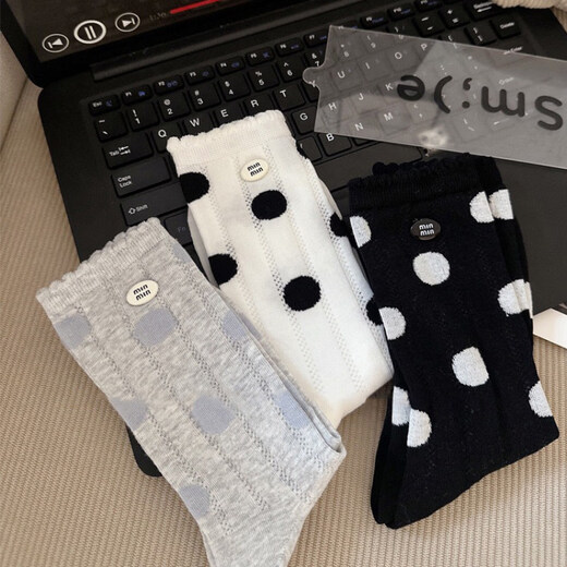 Aoyanlai miu wave dot socks women's summer mesh thin mid-tube cotton socks white