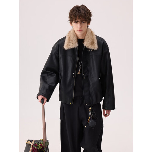 Xiaohongshu's popular CHICERRO Sicilian men's noble fur collar mink velvet lined leather jacket for boys brown XL