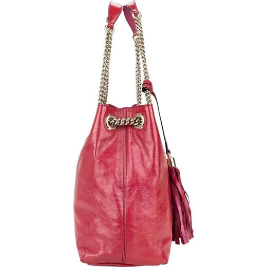 GUCCI Women's Shoulder Bag Large Capacity Lightweight Carry Daily Use Fashion Matching Red Patent Leather Metal Chain Bunt