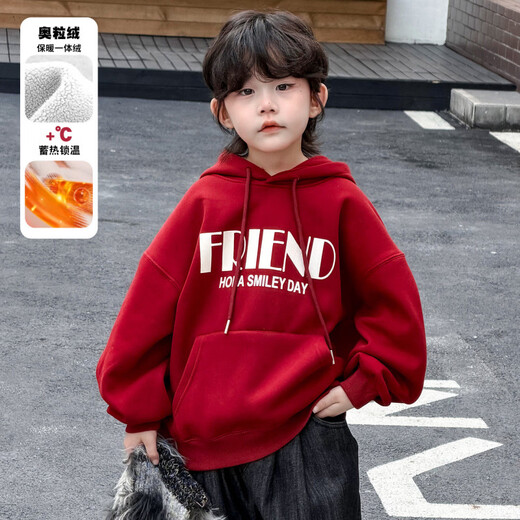 Disney Boys Red Sweatshirt Autumn and Winter New Style Children's Year of the Horse Thickened and Velvet Zodiac New Year Winter New Year's Greeting Clothes Cotton Jacket Style Red and Velvet Thickened 160 cm