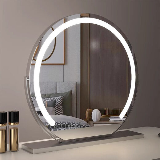German high-definition LED vanity mirror with light vanity mirror desktop smart home simple master bedroom Internet celebrity white 40 diameter (plug-in) rotating model_ upgraded voice control + touch dual-use switch
