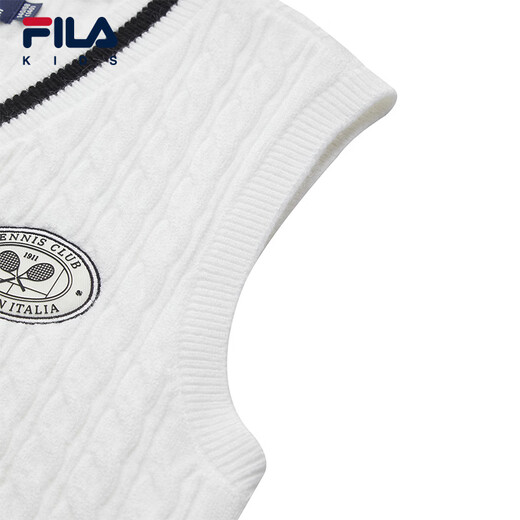 FILA Children's Clothing Sweater 2026 Spring New Boys' V-neck Pullover Woolen Vest Jade White-WT 150