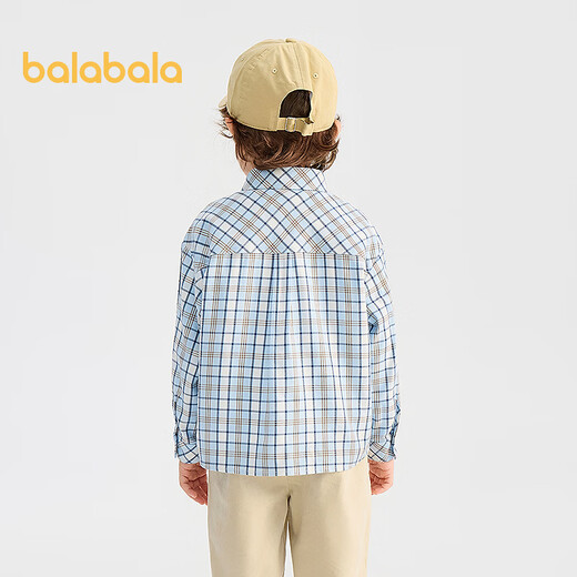 Balabala shopping mall same style Balabala children's long-sleeved shirts for boys and girls 2026 new spring and autumn plaid tops blue and white 00481 110
